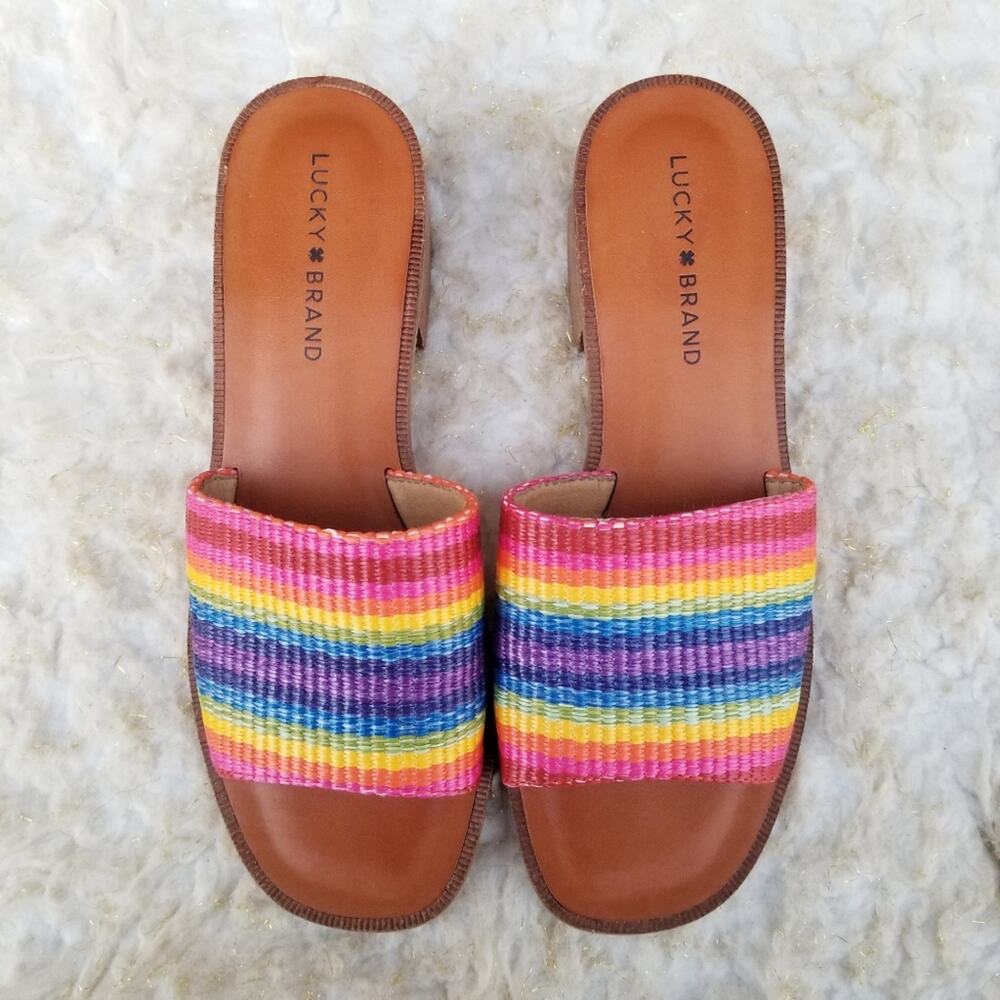Striped Sandals Size 8.5 Lucky Brand Frijana Slide Rainbow Multicolor Mule - Picture 9 of 11